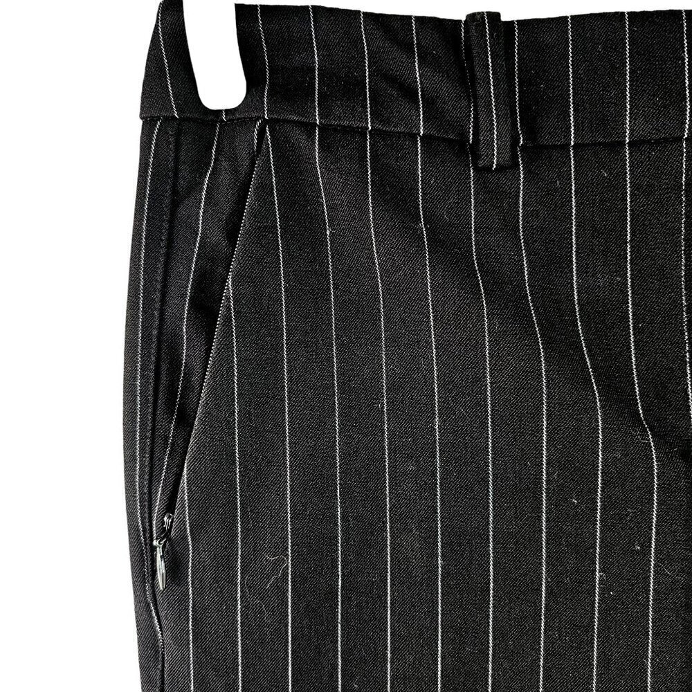 WHBM Slim Ankle Pant Womens 2 Black Stripe Cotton Blnd Zip Slash Pockets Midrise